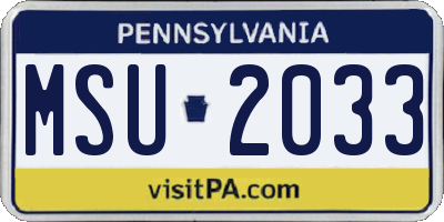 PA license plate MSU2033