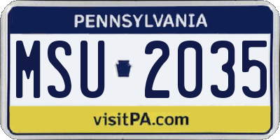 PA license plate MSU2035