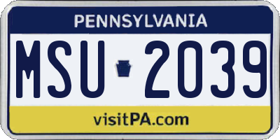 PA license plate MSU2039