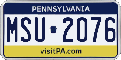 PA license plate MSU2076