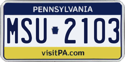 PA license plate MSU2103