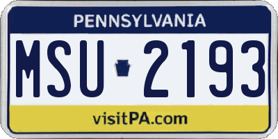 PA license plate MSU2193