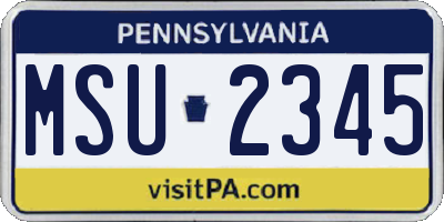 PA license plate MSU2345