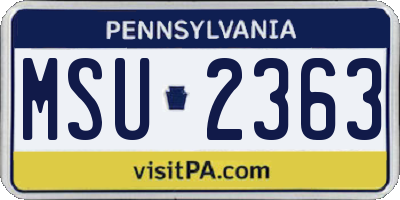 PA license plate MSU2363