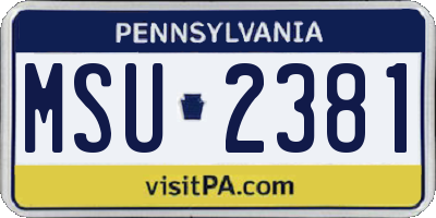 PA license plate MSU2381