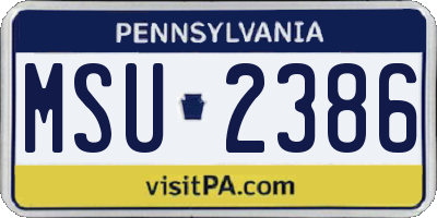 PA license plate MSU2386