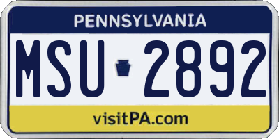 PA license plate MSU2892