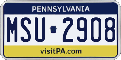 PA license plate MSU2908