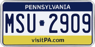 PA license plate MSU2909