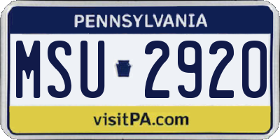 PA license plate MSU2920