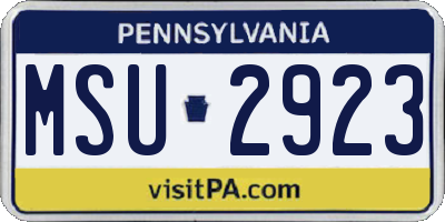 PA license plate MSU2923