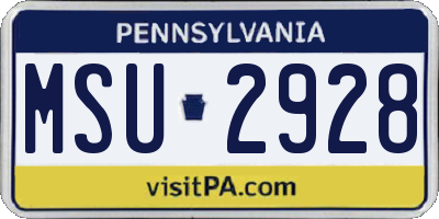 PA license plate MSU2928
