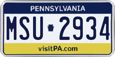 PA license plate MSU2934
