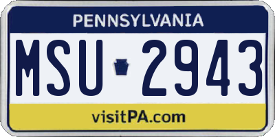 PA license plate MSU2943