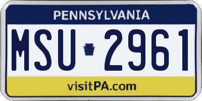PA license plate MSU2961