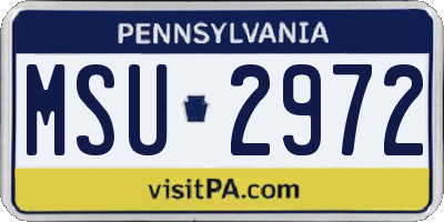PA license plate MSU2972