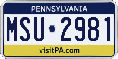 PA license plate MSU2981