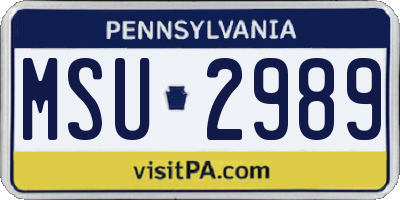 PA license plate MSU2989
