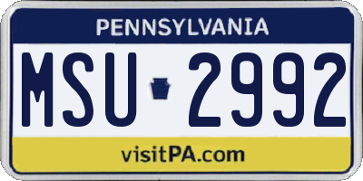 PA license plate MSU2992