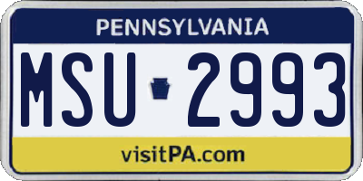 PA license plate MSU2993