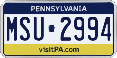 PA license plate MSU2994