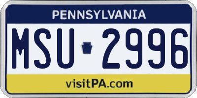 PA license plate MSU2996