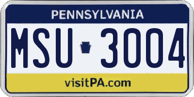 PA license plate MSU3004