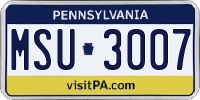 PA license plate MSU3007