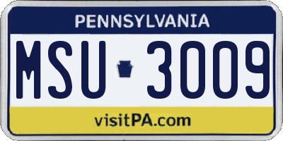 PA license plate MSU3009
