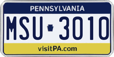 PA license plate MSU3010
