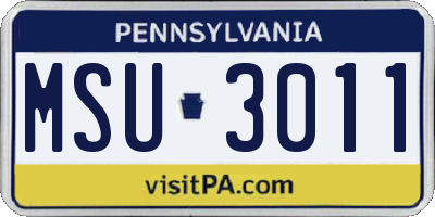 PA license plate MSU3011