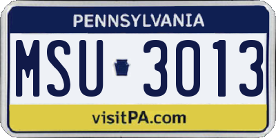 PA license plate MSU3013