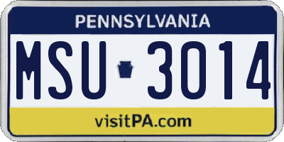 PA license plate MSU3014
