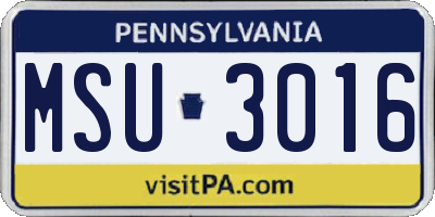 PA license plate MSU3016