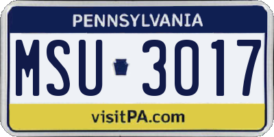 PA license plate MSU3017