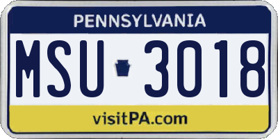 PA license plate MSU3018