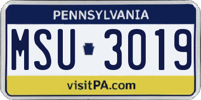 PA license plate MSU3019