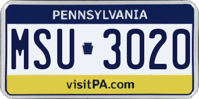 PA license plate MSU3020