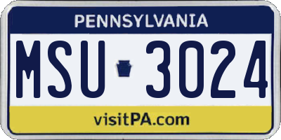 PA license plate MSU3024