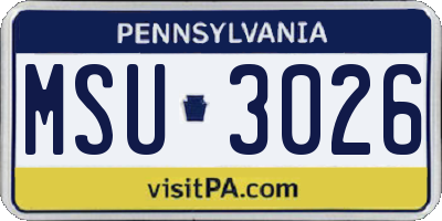 PA license plate MSU3026
