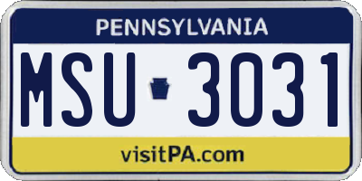 PA license plate MSU3031