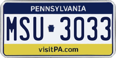 PA license plate MSU3033