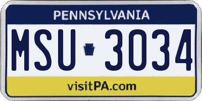 PA license plate MSU3034