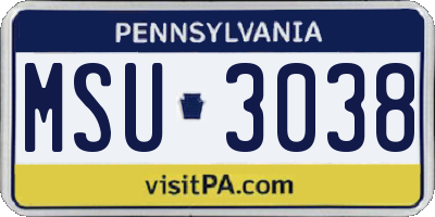 PA license plate MSU3038