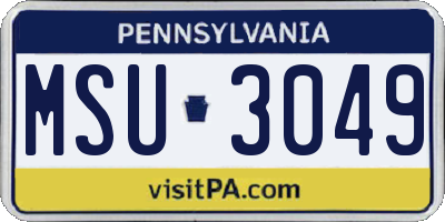 PA license plate MSU3049
