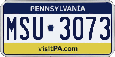 PA license plate MSU3073