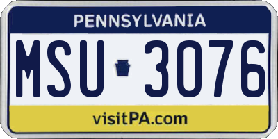 PA license plate MSU3076