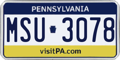 PA license plate MSU3078
