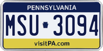 PA license plate MSU3094
