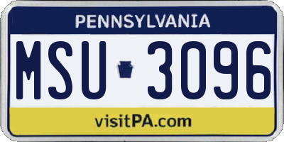 PA license plate MSU3096
